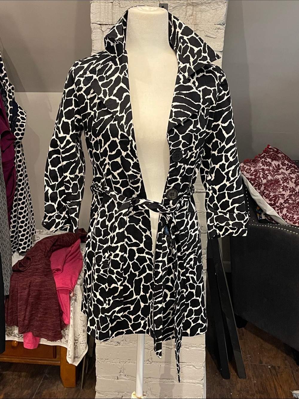 Forever 21 Black and White zebra Printed Trench Coat